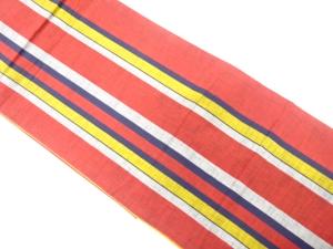 綿紬　縞模様織り出し　全通袋帯